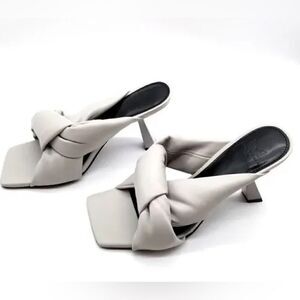 Marc Fisher Womens Gray Knot Comfort Dellian Square Toe Slip On Leather Heeled